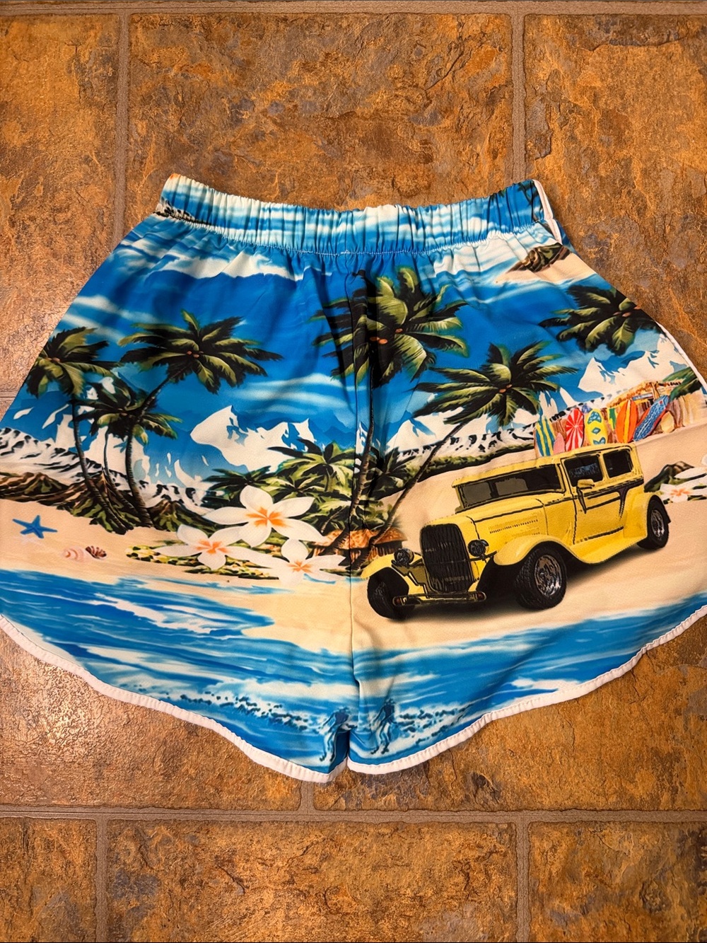 Women’s or Men’s Tropical Beach Athletic Shorts in Blue & Yellow
